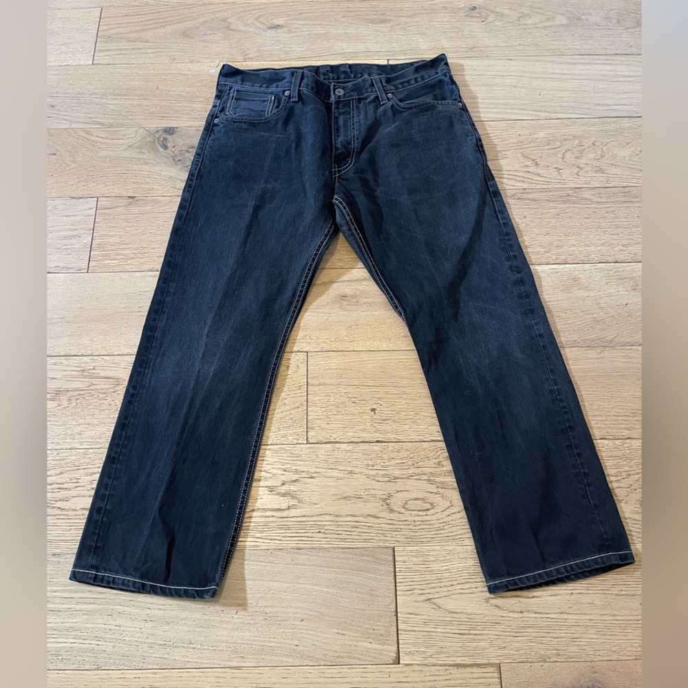 Levis 514 Slim‎ Straight Jeans 36x30 Faded Black Stitch Flap Pocket (937)